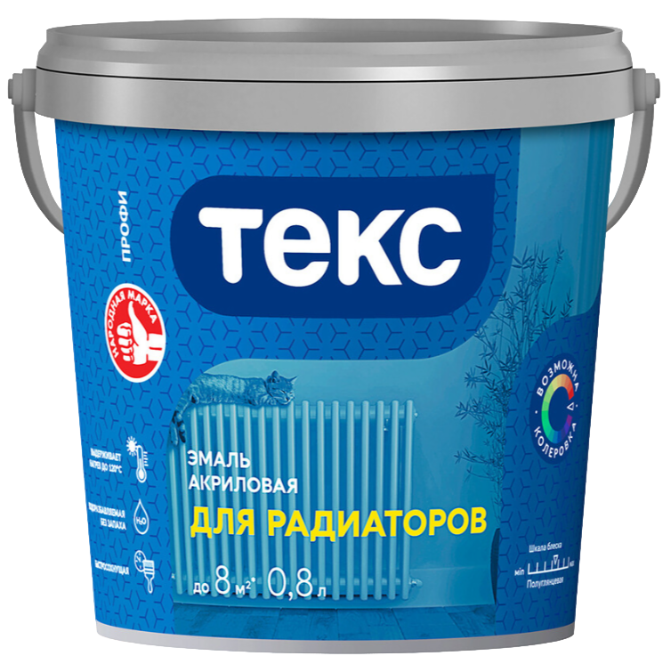 ТЕ Эмаль акриловая термостойкая быстросох. (s-g), "ТЕКС ДЛЯ РАДИАТОРОВ ПРОФИ", БЕЛЫЙ, 0,4л.,9-11м2/л