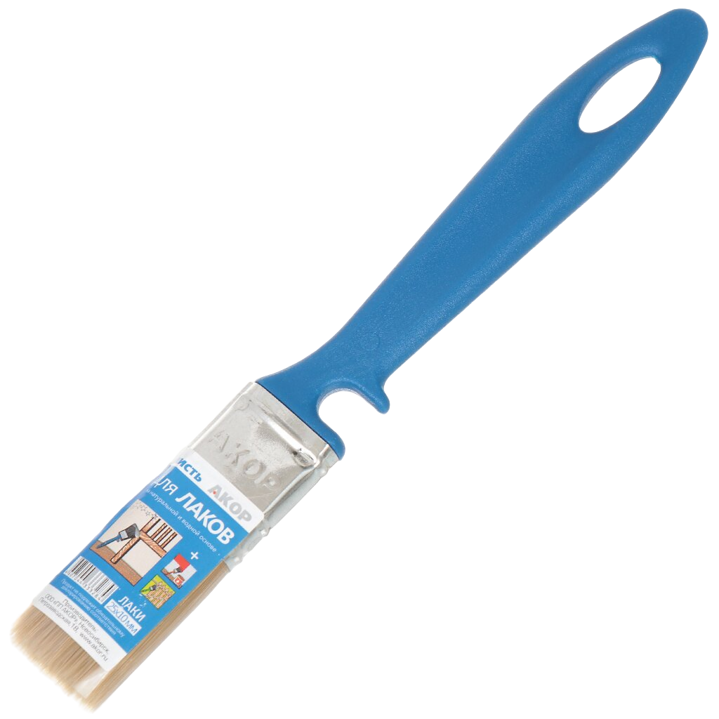 Кисть плоская, Акор, Лаки, 10х25 мм, искусственная щетина, рукоятка пластик, 171 10 025