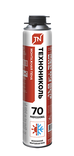 Пена монтажная "ТЕХНОНИКОЛЬ PROFESSIONAL 70", всесезонная от -10 гр. до +35 гр., 885 гр.