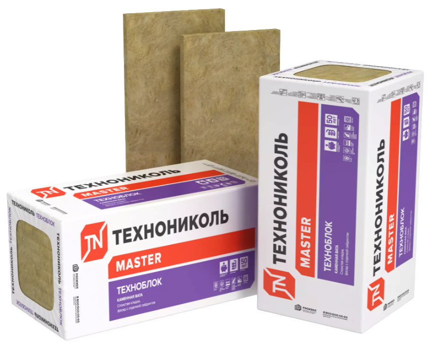 Плиты минераловатные "ТЕХНОБЛОК СТАНДАРТ", пл. 40 - 50 кг/м3 (45), 1200 мм. х 600 мм. х 50 мм. - 8 п