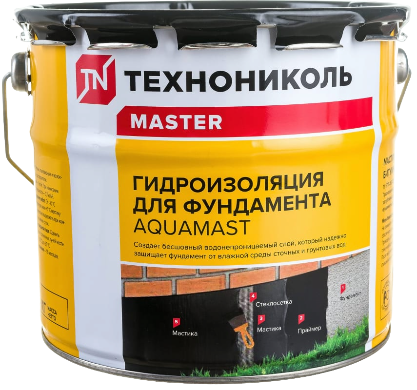 Мастика битумная "AquaMast" для гидроизоляции ФУНДАМЕНТА, ведро 3 кг.