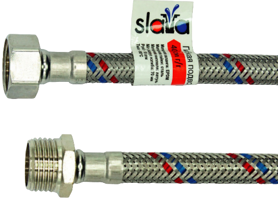 ПОДВОДКА ГИБКАЯ ДЛЯ ВОДЫ "SLAVA" (СТАЛЬ) 100 СМ ГАЙКА-ШТУЦЕР (10/100) "ELKA"