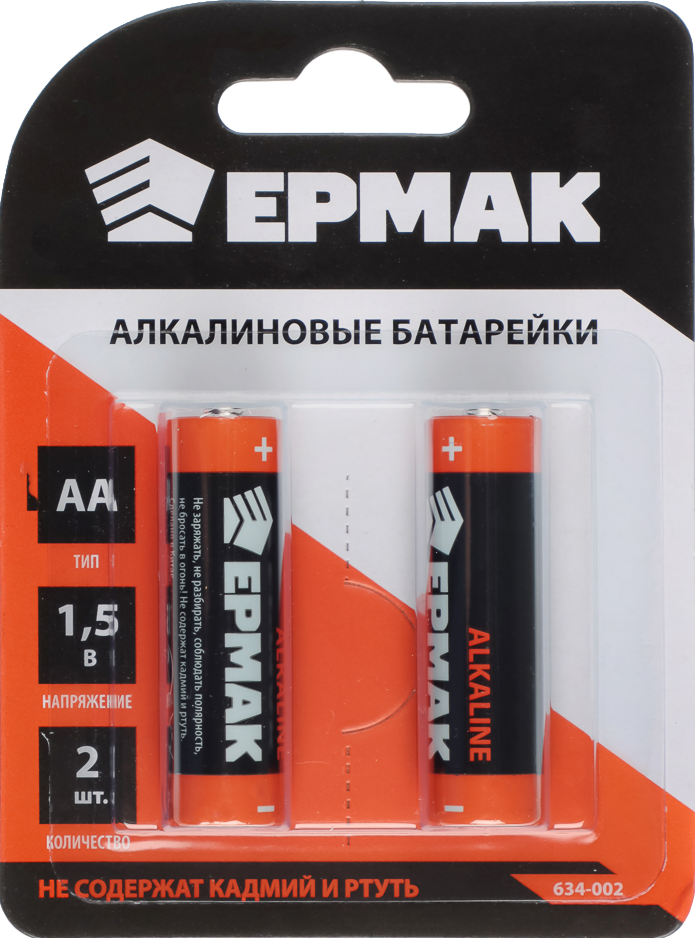 ЕРМАК Батарейки 2шт, тип AA, "Alkaline" щелочная, BL