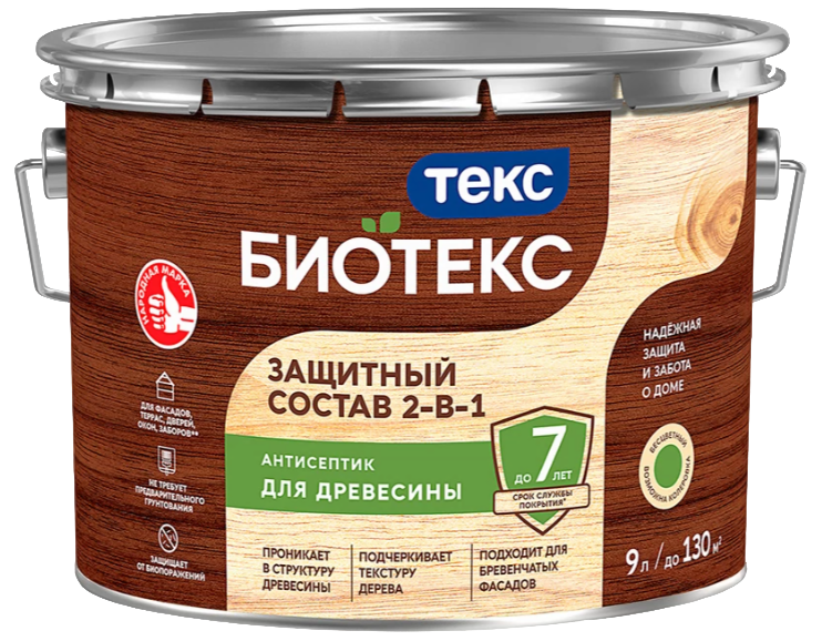 ТЕ Универсальный грунт-антисептик для защиты древесины "ТЕКС BIOTEKS", бесцветный, 9 л. 