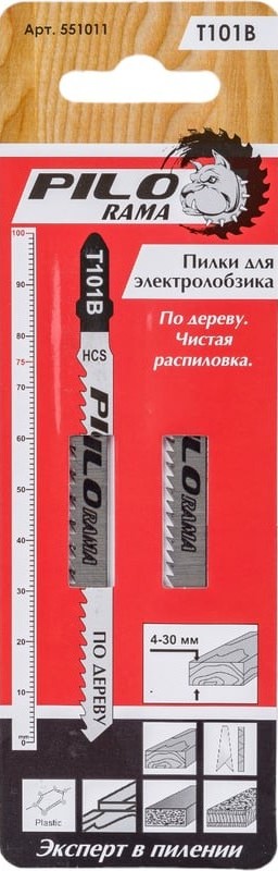 Пилки для лобзика 100x75 мм 10 з/д (древес,ДСП,пластмасса h=4-30мм) чист. распил.Т101B 2шт/карта "Pi