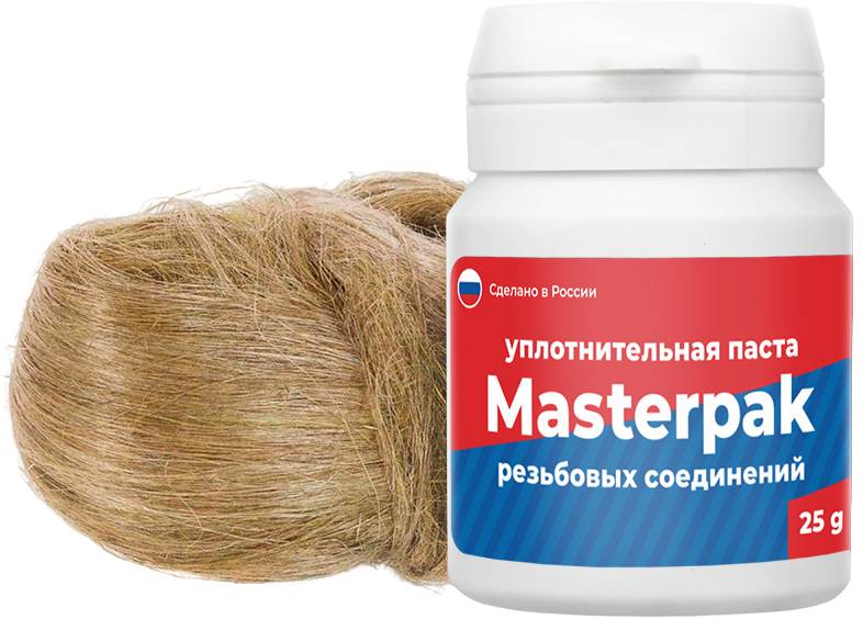 КОМПЛЕКТ УПЛОТНИТЕЛЬНЫЙ (ПАСТА 25 Г + ЛЕН)  (10/100) "MASTERPAK"
