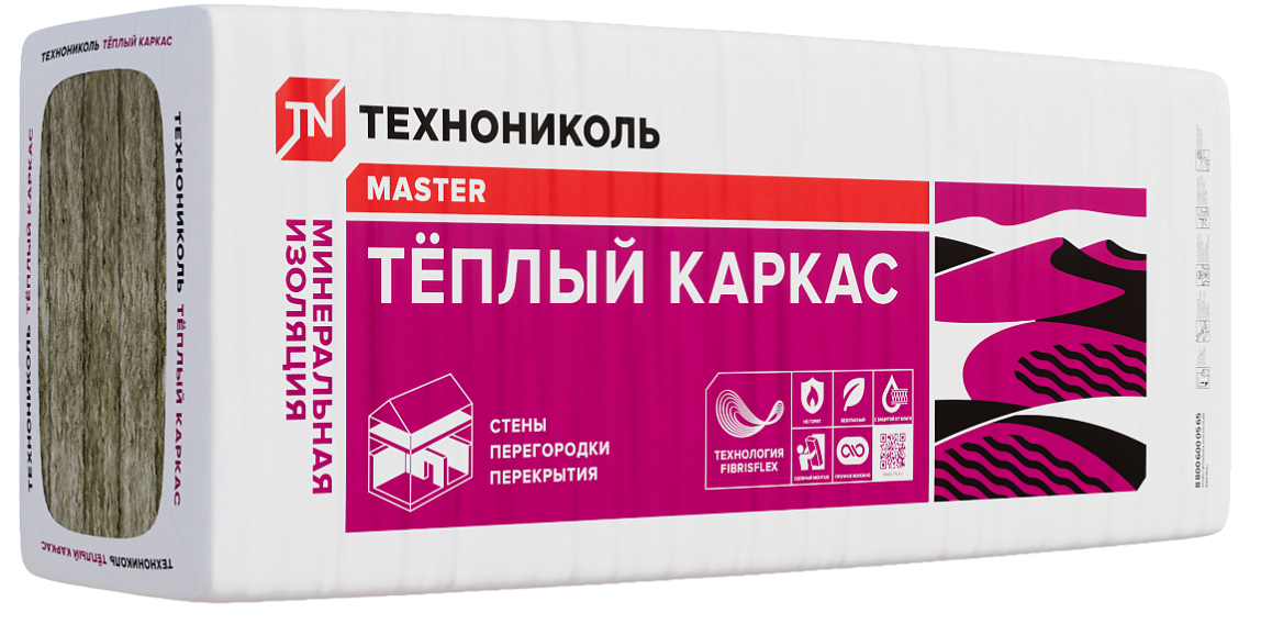 Плиты минеральноватные "ТЕХНОНИКОЛЬ ТЁПЛЫЙ КАРКАС ПРОФ 37 PN", 1200 мм. х 610 мм. х 100 мм. - 12 пли
